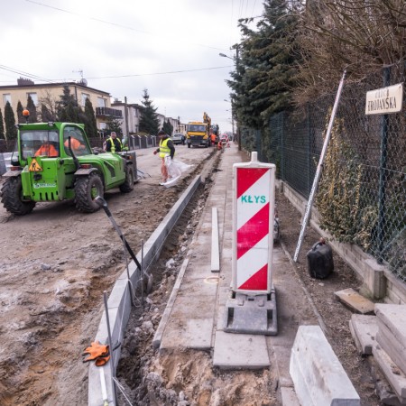 Widok ul. Trojańskiej trakcie inwestycji - 13.03.2018 r.