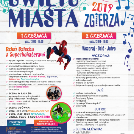 Plakat z programem obchodów Święta Miasta Zgierza 2019