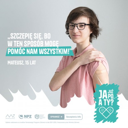 grafika "Szczepię się, bo w ten sposób mogę pomóc nam wszystkim!"