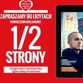 Grafika promująca licytację powierzchni reklamowej w miesięczniku Zgierz Moja Przestrzęń