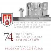 Plakat z informacjami o 74. rocznicy rozstrzelania stu Polaków w Zgierzu