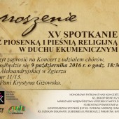 Zaproszenie na XV Spotkania z piosenką i pieśnią religijną w duchu ekumenicznym