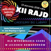 Plakat rajdu wykonany przez Izabelę Tomczak (nauczycielka w Szkole Podstawowej nr 4)
