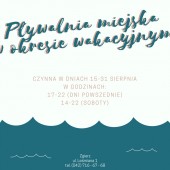 Grafika informująca o godzinach pracy basenu w okresie wakacyjnym